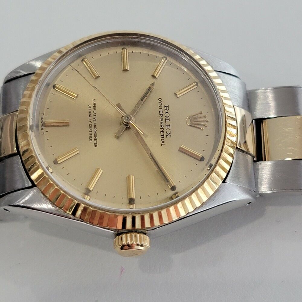 Mens Rolex Oyster Perpetual 1960s 5500 35mm 14k Gold SS Vintage Automatic RA179