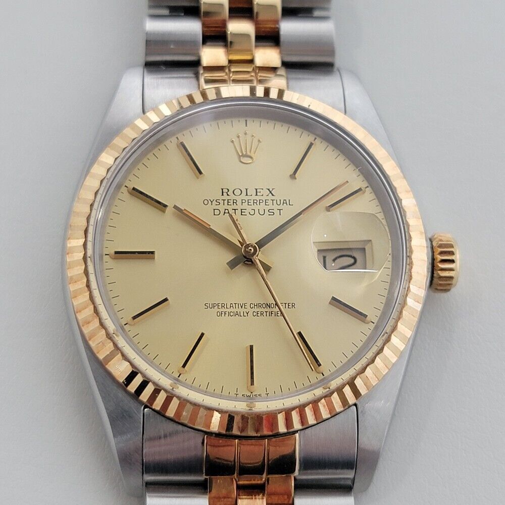 Mens Rolex Datejust 16013 18k Rose Gold SS Automatic 1980s w Paper 36mm RA339