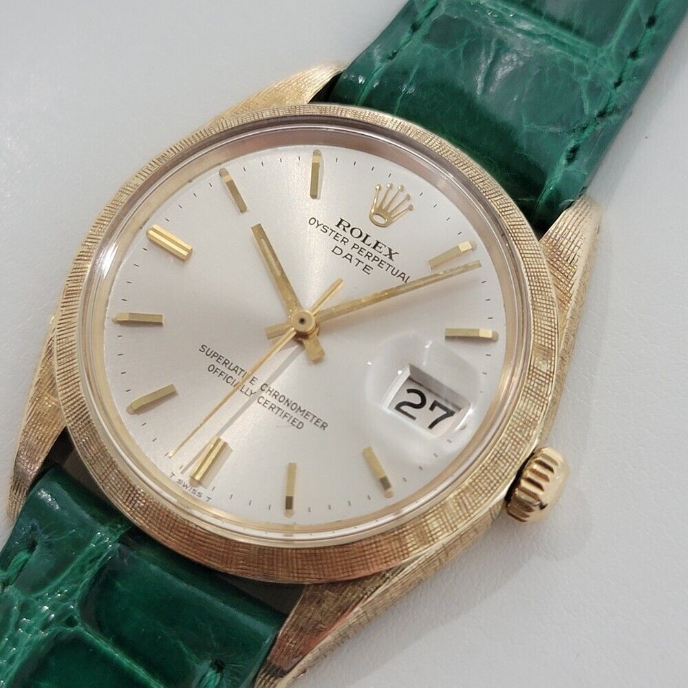 Mens Rolex Oyster Perpetual Date 1500 35mm 14K Gold 1960s Automatic RA267G