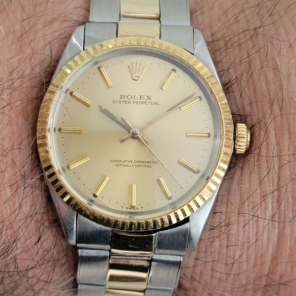 Mens Rolex Oyster Perpetual 1960s 5500 35mm 14k Gold SS Vintage Automatic RA179