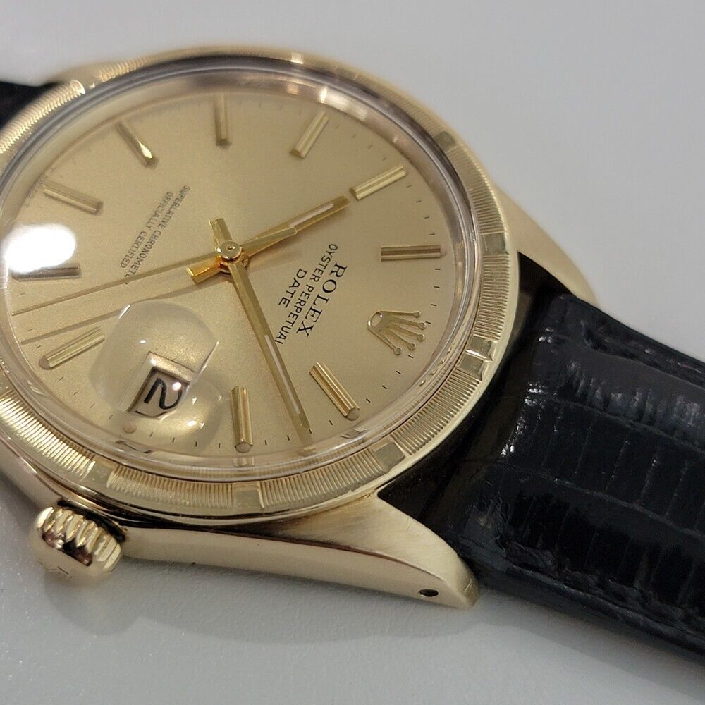 Mens Rolex Oyster Perpetual Date Ref 1501 35mm 14k Gold 1970s Automatic RA351