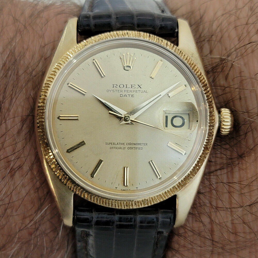 Mens Rolex Oyster Perpetual Date 1503 35mm 18k Solid Gold Automatic 1960s RJC156