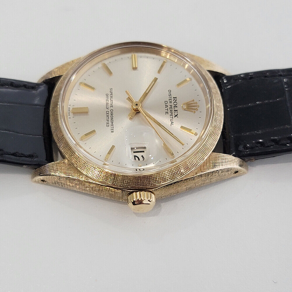 Mens Rolex Oyster Perpetual Date 1500 Etched 35mm 14K Gold Auto Swiss 1960 RA267