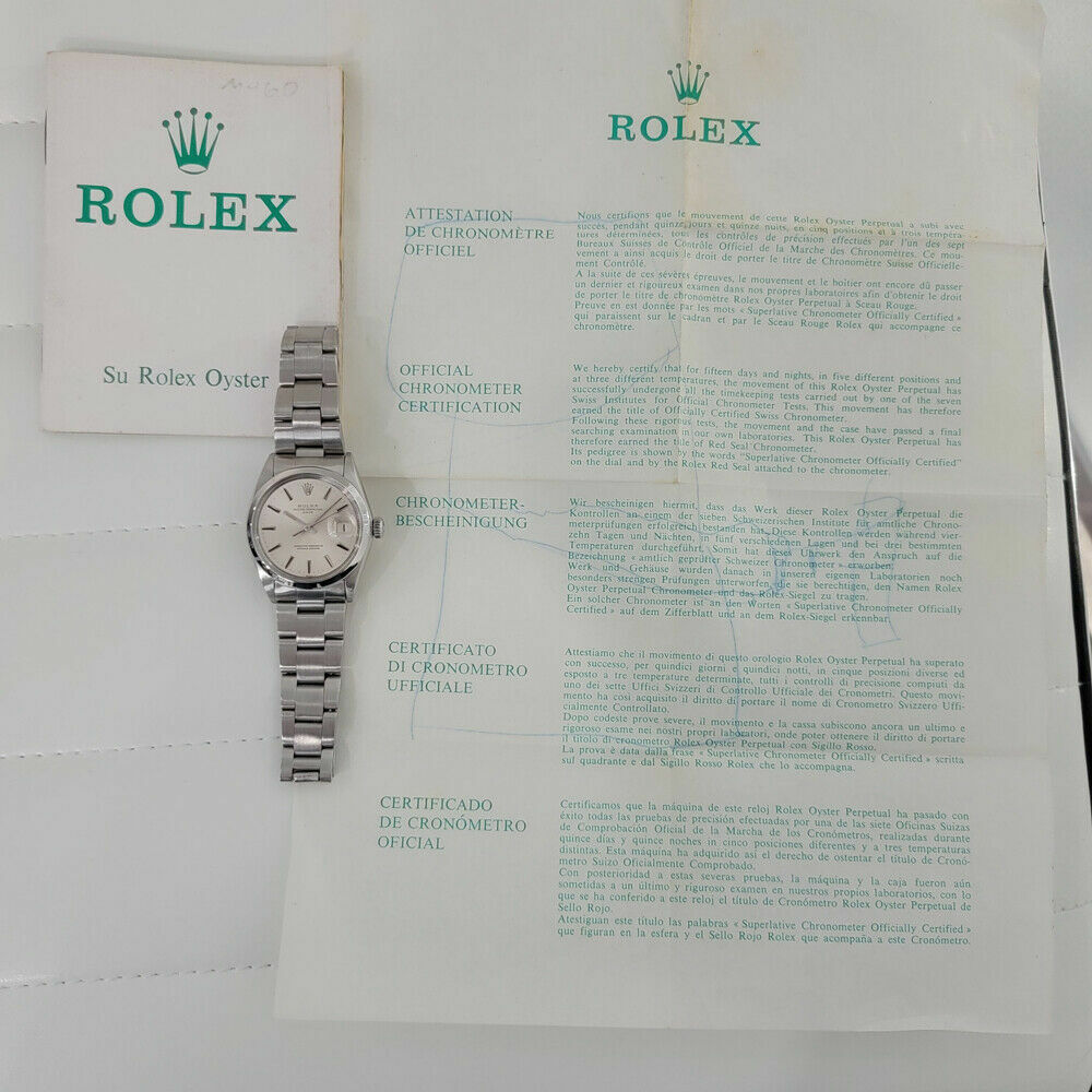 Mens Rolex Oyster Perpetual 1960s Date 1500 w Original Papers Auto 35mm RA245