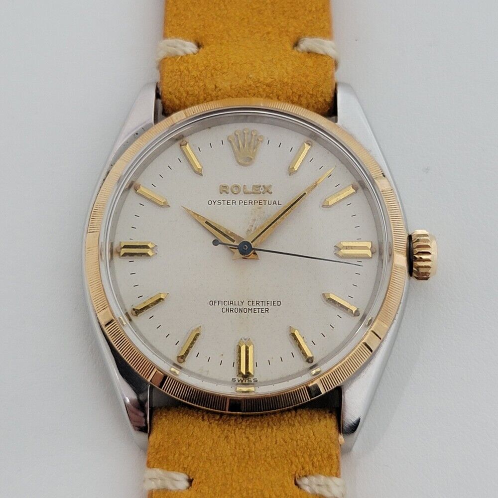 Mens Rolex Oyster Perpetual 6565 34mm 14k SS Automatic Vintage 1950s RJC149T