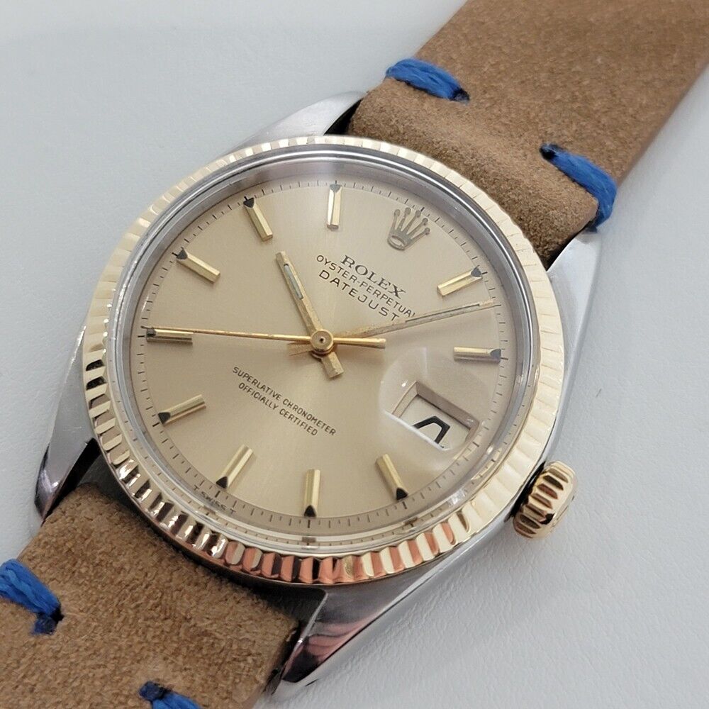 Mens Rolex Oyster Datejust 1601 36mm 18k Gold SS Automatic 1960s Vintage RA318