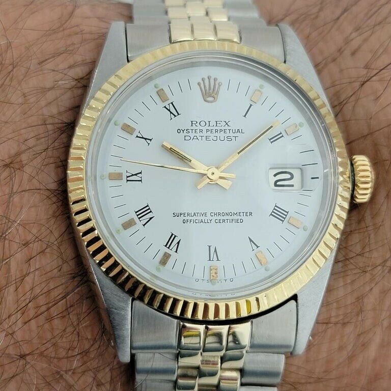 Mens Rolex Oyster Datejust 1600 36mm 14k Gold SS Automatic Swiss 1960s RA169