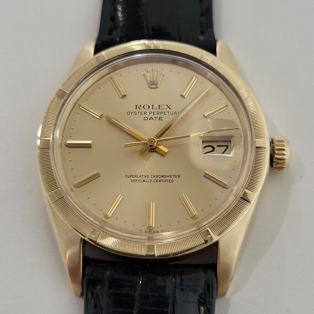 Mens Rolex Oyster Perpetual Date Ref 1501 35mm 14k Gold 1970s Automatic RA351