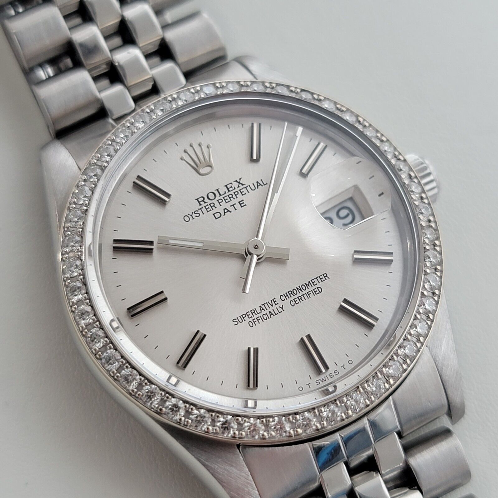 Rolex Oyster Perpetual 15000 35mm Diamond Automatic 1980s 7inch Quickset OM102