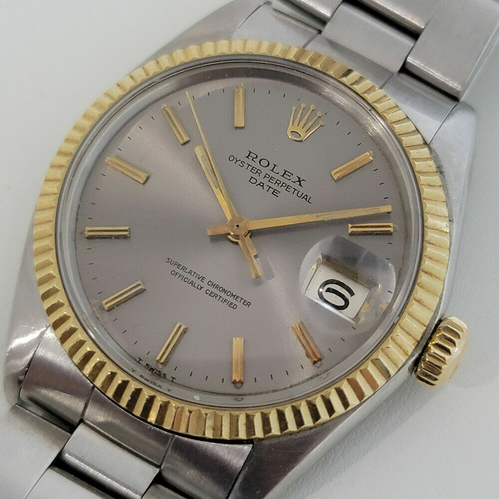 Mens Rolex Oyster Perpetual Date 1500 18k Gold ss 35mm Automatic 1960s RJC145