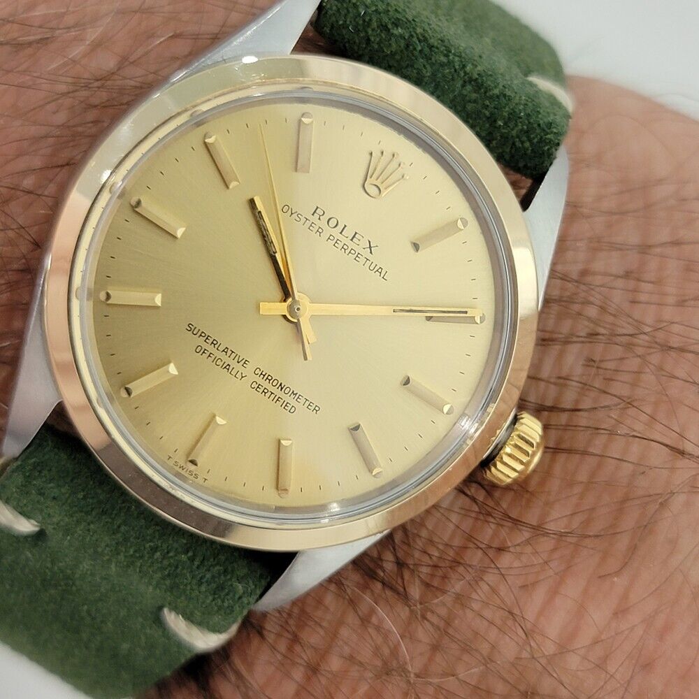 Mens Rolex Oyster Perpetual 1002 34mm Gold Bezel Automatic Vintage 1960s RA378G