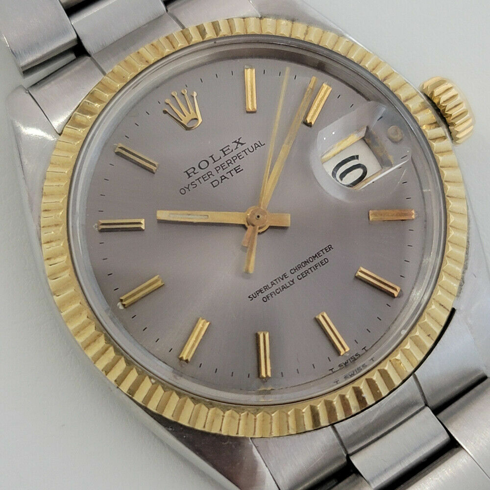 Mens Rolex Oyster Perpetual Date 1500 18k Gold ss 35mm Automatic 1960s RJC145