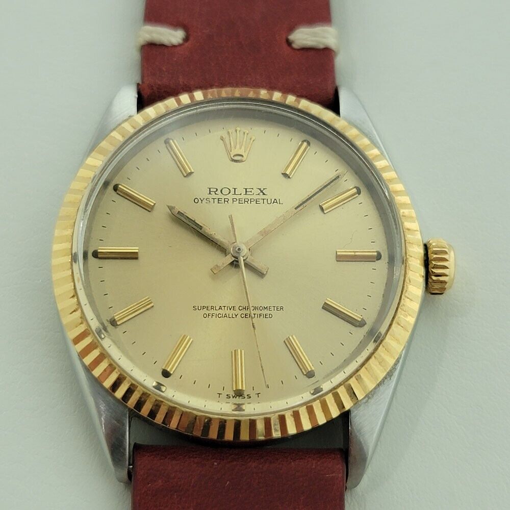 Mens Rolex Oyster Perpetual 5500 35mm 14k Gold SS Automatic Vintage 1960s RA179R