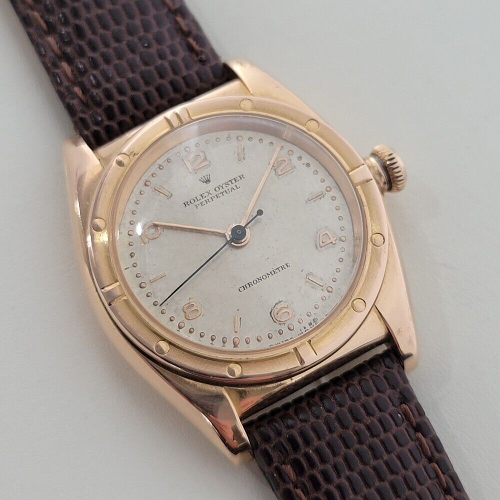 Mens Rolex Oyster Perpetual Ref 3372 32mm 18k Rose Gold 1940s Automatic RA316