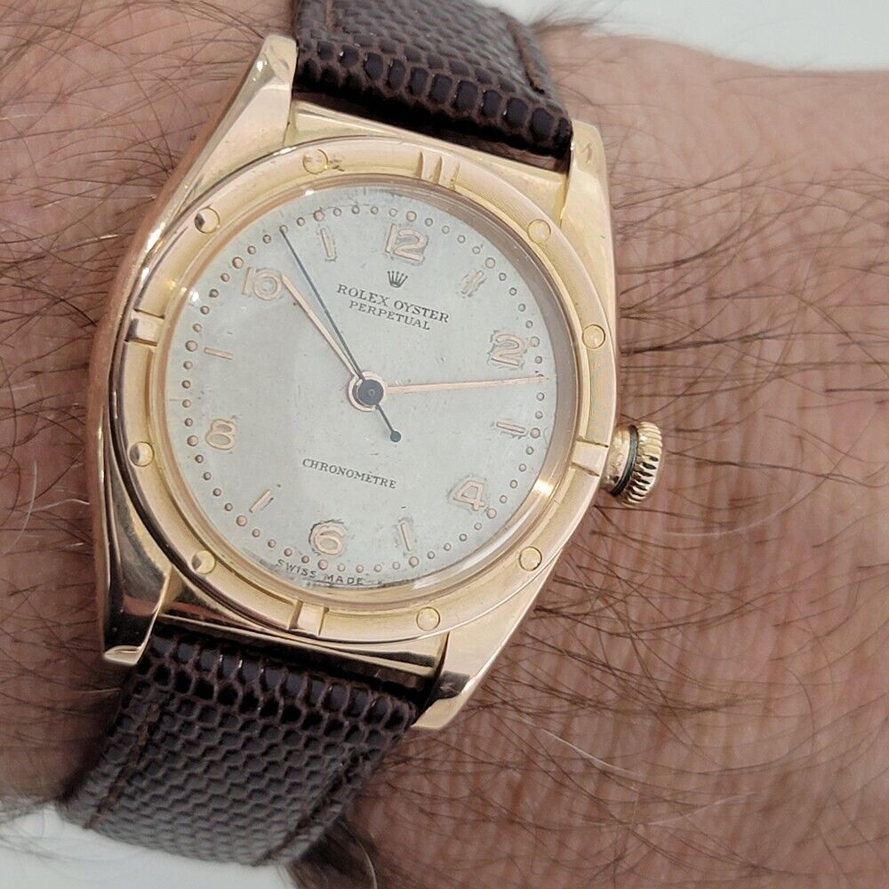 Mens Rolex Oyster Perpetual Ref 3372 32mm 18k Rose Gold 1940s Automatic RA316