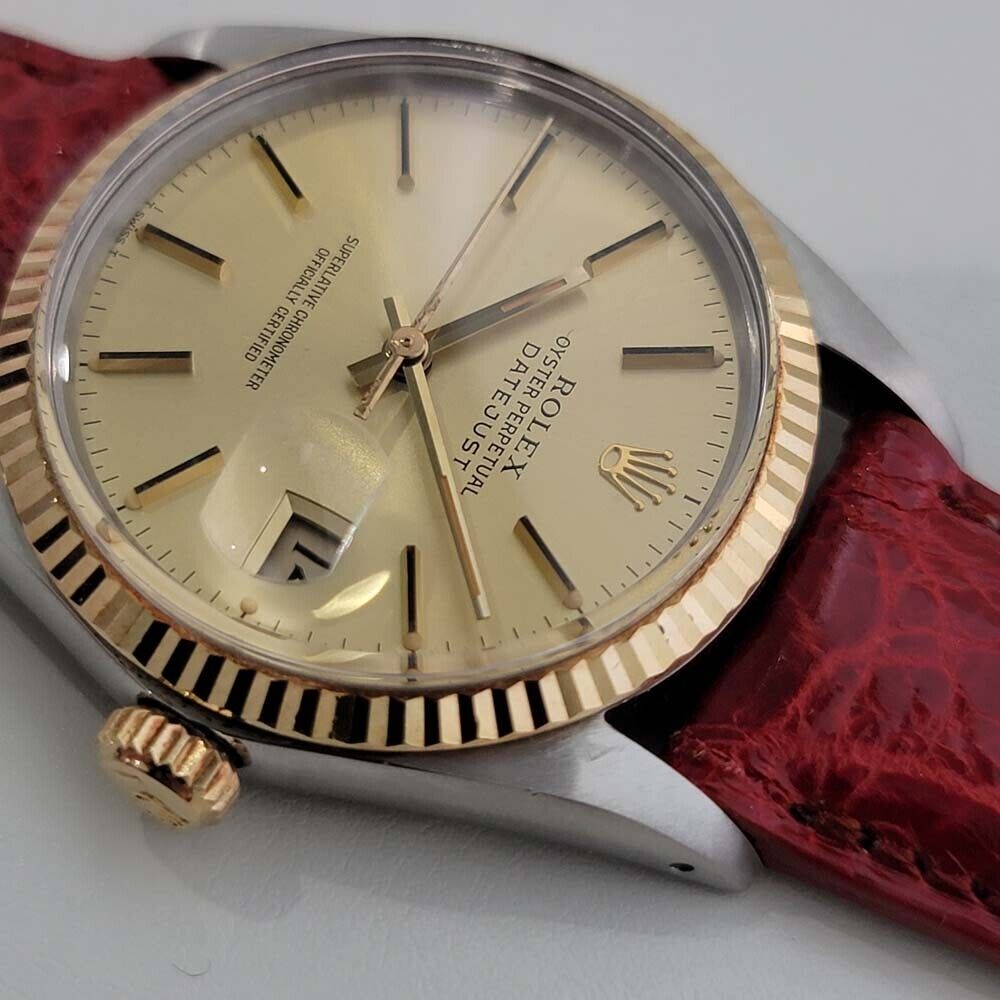 Mens Rolex Datejust 16013 36mm 18k Rose Gold SS 1980s w Paper Automatic RA339B