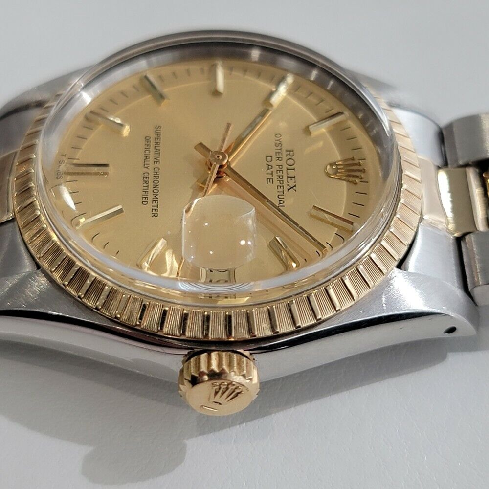 Mens Rolex Oyster Perpetual Date 14k Gold ss 1505 35mm Automatic 1970s RA165