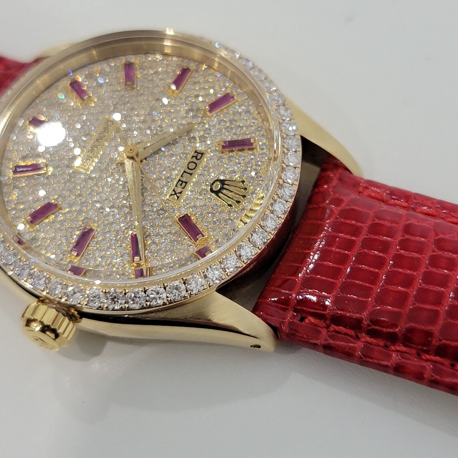 Mens Rolex 14k Solid Gold Custom Diamond & Ruby Dial 6564 34mm 1950s Auto RA150