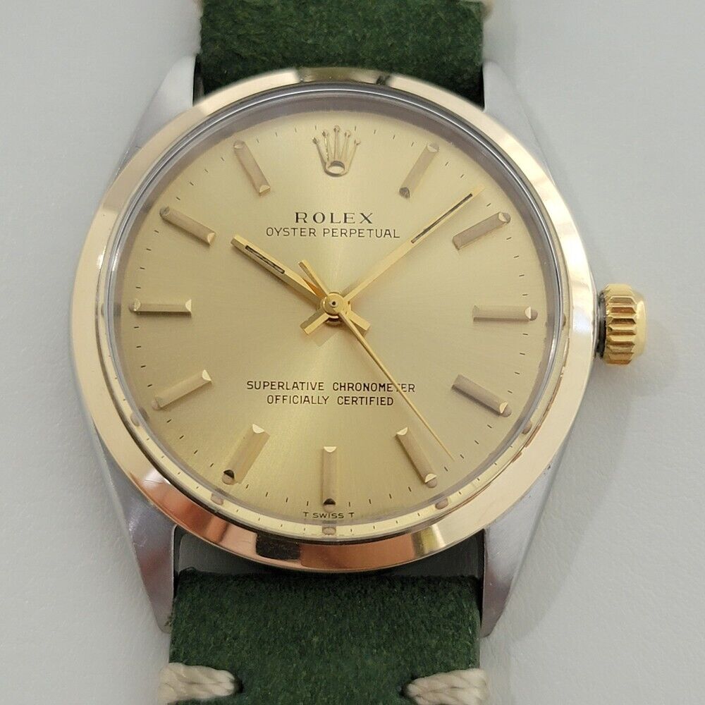 Mens Rolex Oyster Perpetual 1002 34mm Gold Bezel Automatic Vintage 1960s RA378G