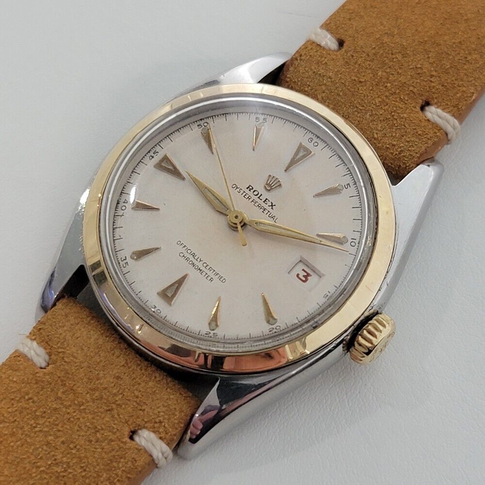 Mens Rolex Oyster Perpetual 6105 18K SS Red Date 1960s Vintage Automatic RA311