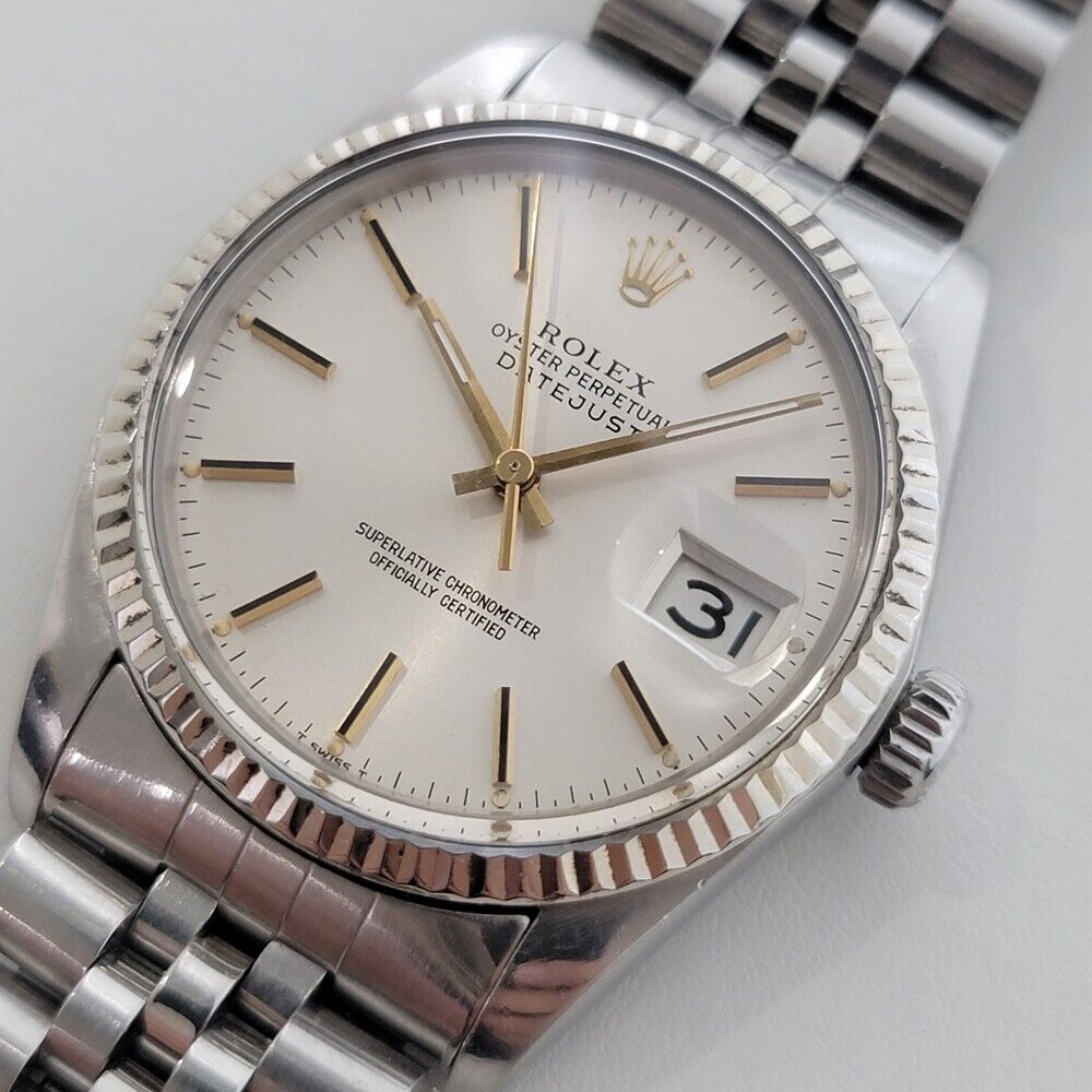 Mens Rolex Datejust Ref 16014 1980s 36mm 18k White Gold SS Swiss Automatic RA330