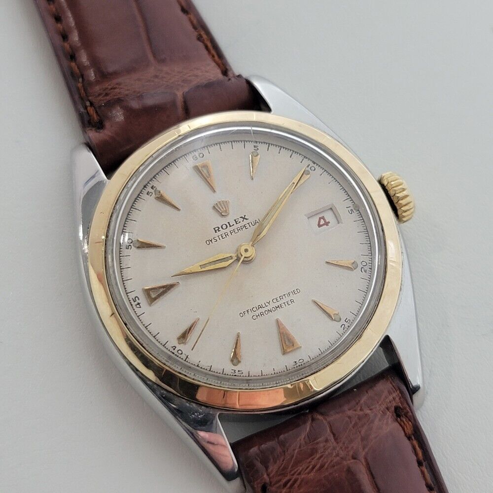 Mens Rolex Oyster Perpetual Ref 6105 18K SS Rare Red Date Automatic 1960s RA311B