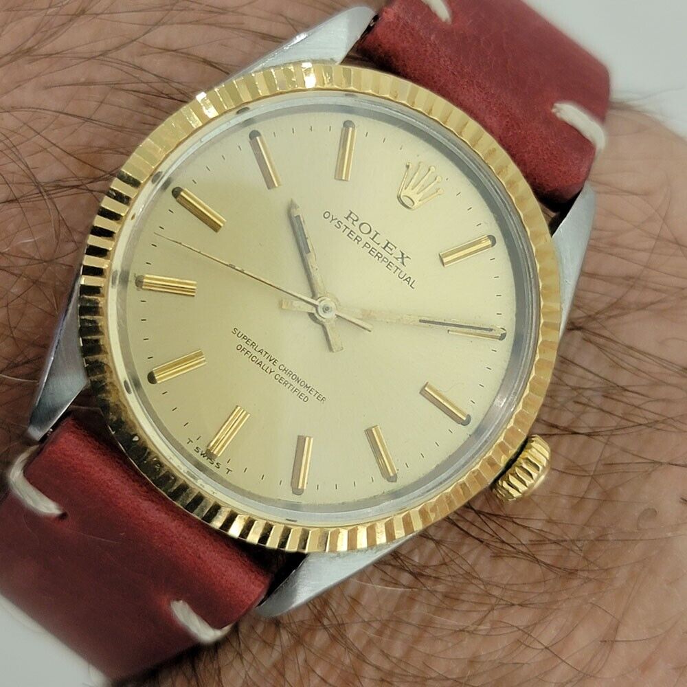 Mens Rolex Oyster Perpetual 5500 35mm 14k Gold SS Automatic Vintage 1960s RA179R