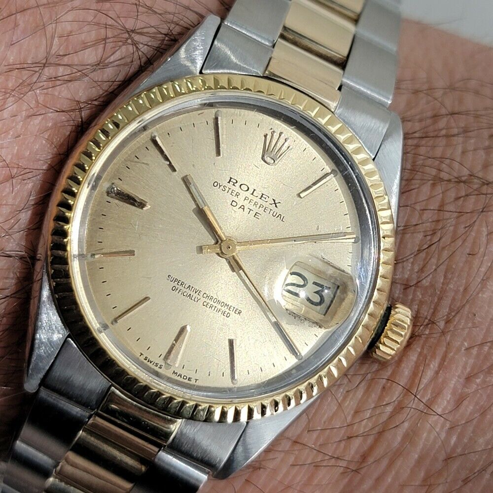 Mens Rolex Oyster Perpetual Date 14k Gold ss 1500 35mm Automatic 1960s RA168