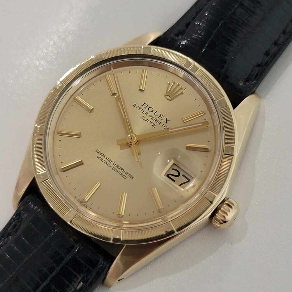 Mens Rolex Oyster Perpetual Date Ref 1501 35mm 14k Gold 1970s Automatic RA351