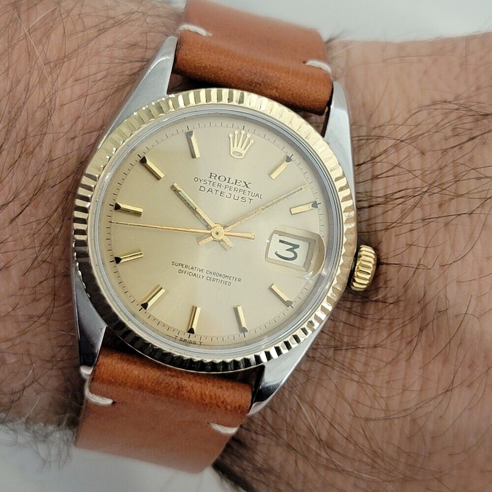 Mens Rolex Oyster Datejust 1601 36mm 18k Gold SS Automatic 1960s Swiss RA318B