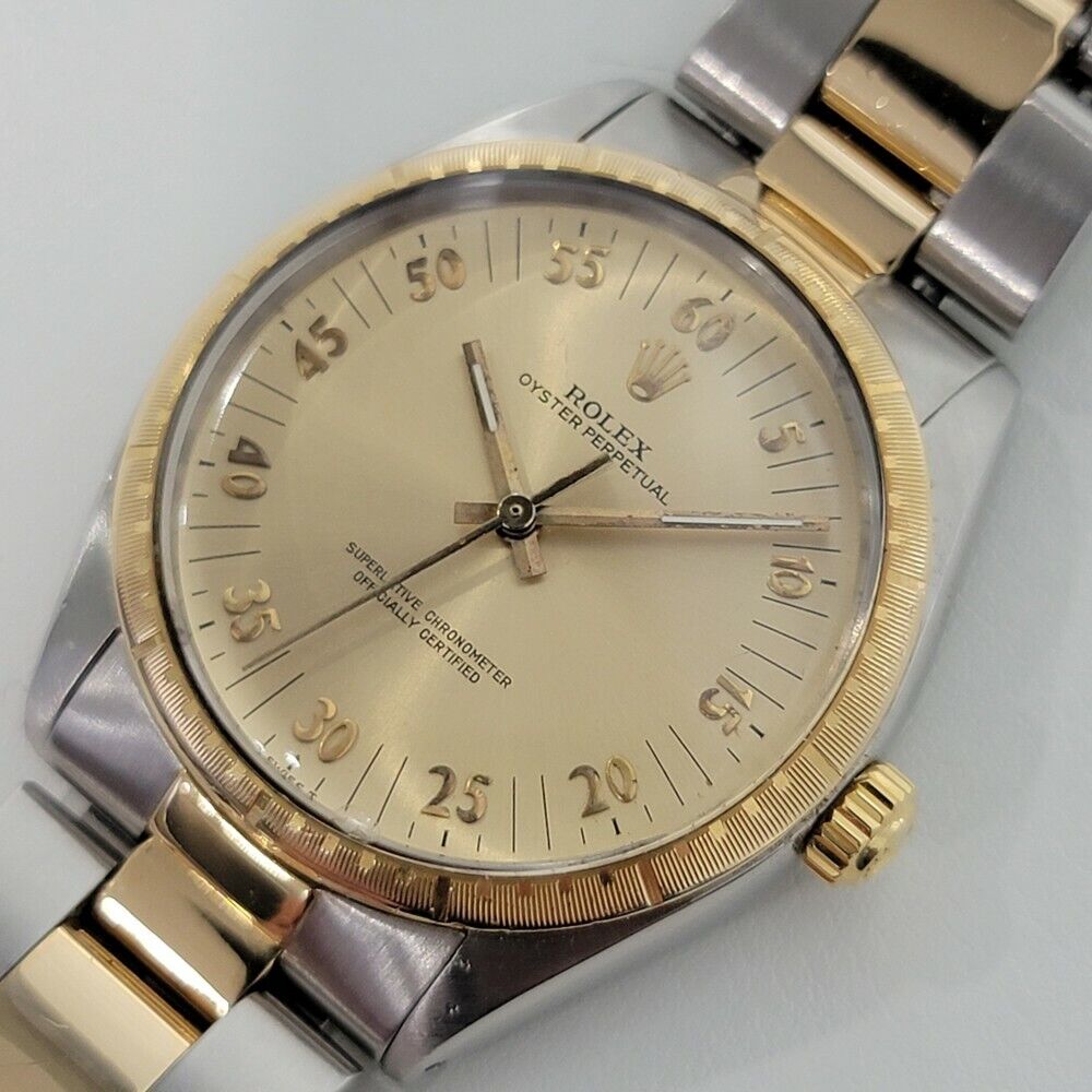 Mens Rolex Oyster Perpetual 1038 35mm 1980s 18k Gold SS Automatic Swiss RA281