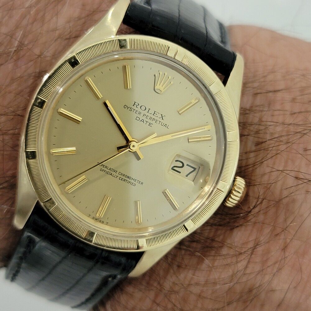 Mens Rolex Oyster Perpetual Date Ref 1501 35mm 14k Gold 1970s Automatic RA351