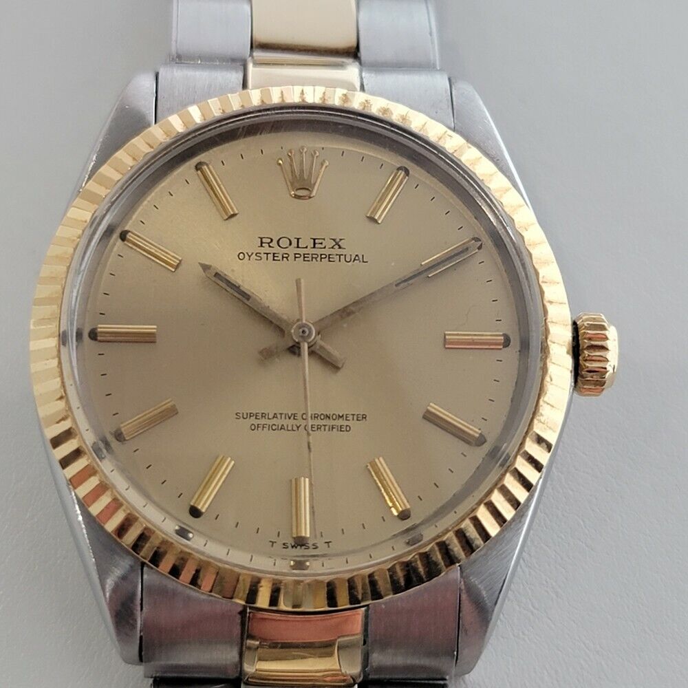 Mens Rolex Oyster Perpetual 1960s 5500 35mm 14k Gold SS Vintage Automatic RA179