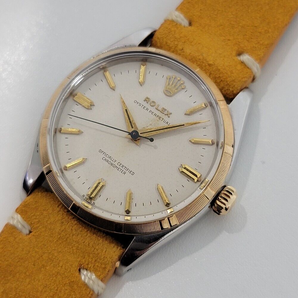 Mens Rolex Oyster Perpetual 6565 34mm 14k SS Automatic Vintage 1950s RJC149T