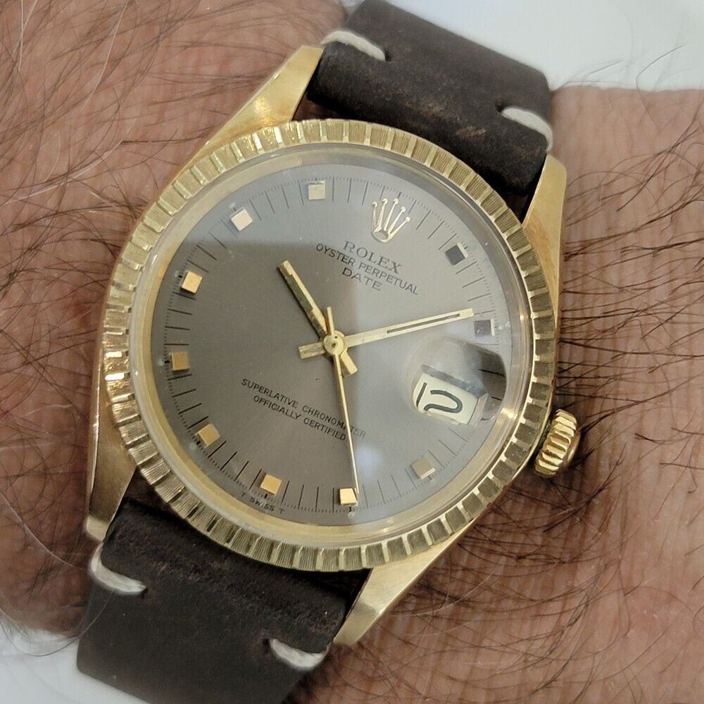 Mens Rolex Oyster Perpetual Date Ref 1503 35mm 14k Gold 1970s Automatic RJC120B