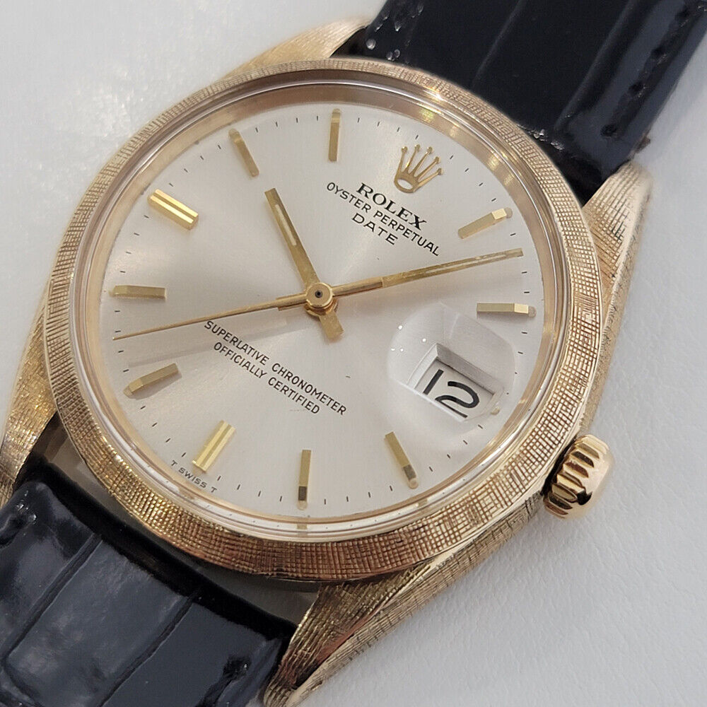 Mens Rolex Oyster Perpetual Date 1500 Etched 35mm 14K Gold Auto Swiss 1960 RA267