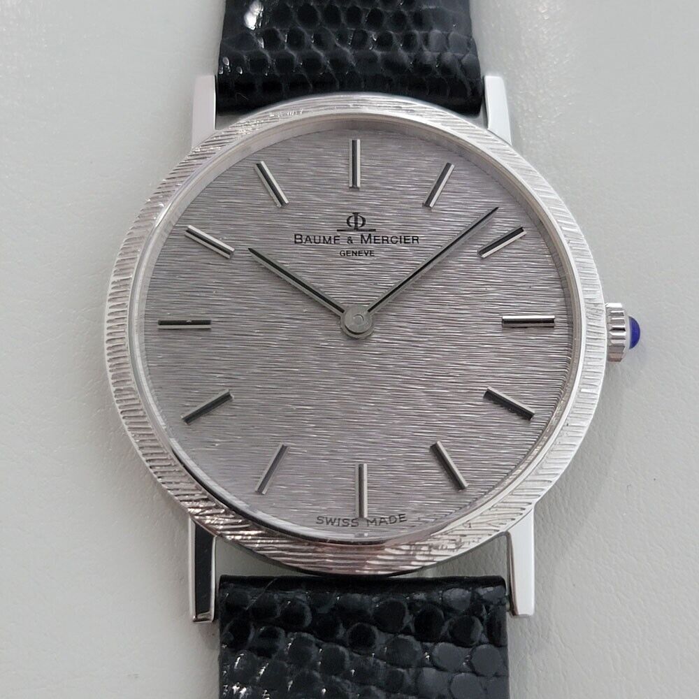 Mens Baume Mercier 18k White Gold Manual Wind w Box All Original 1990s RA365