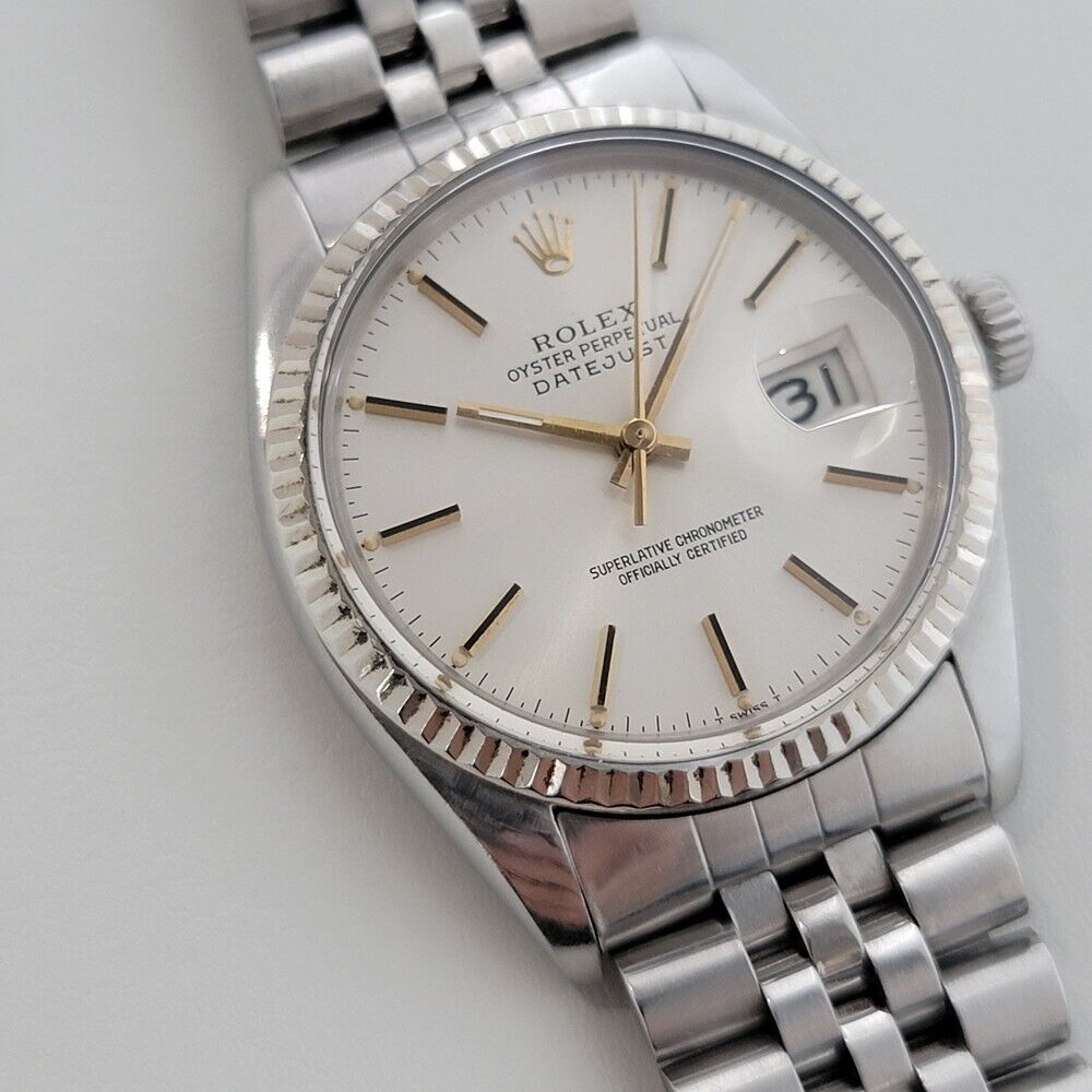 Mens Rolex Datejust Ref 16014 1980s 36mm 18k White Gold SS Swiss Automatic RA330