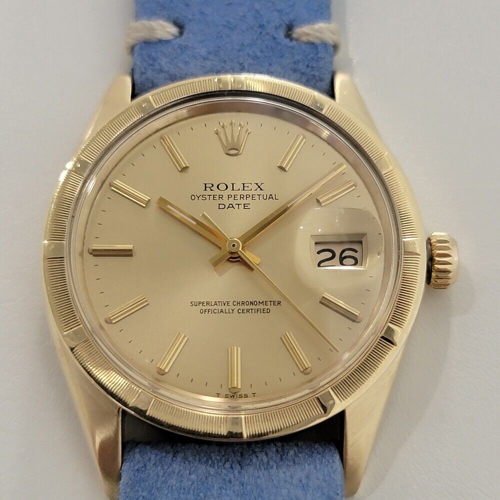 Mens Rolex Oyster Perpetual Date Ref 1501 35mm 14k Gold 1970s Automatic RA351B