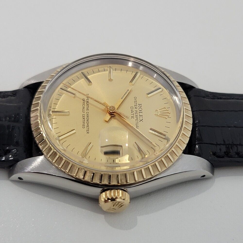 Mens Rolex Oyster Perpetual Date 1505 35mm 14k Gold ss 1970s Automatic RA165B