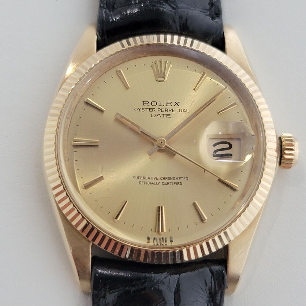 Mens Rolex Oyster Perpetual Date 14k Solid Gold 1960s 1503 35mm Automatic RA347
