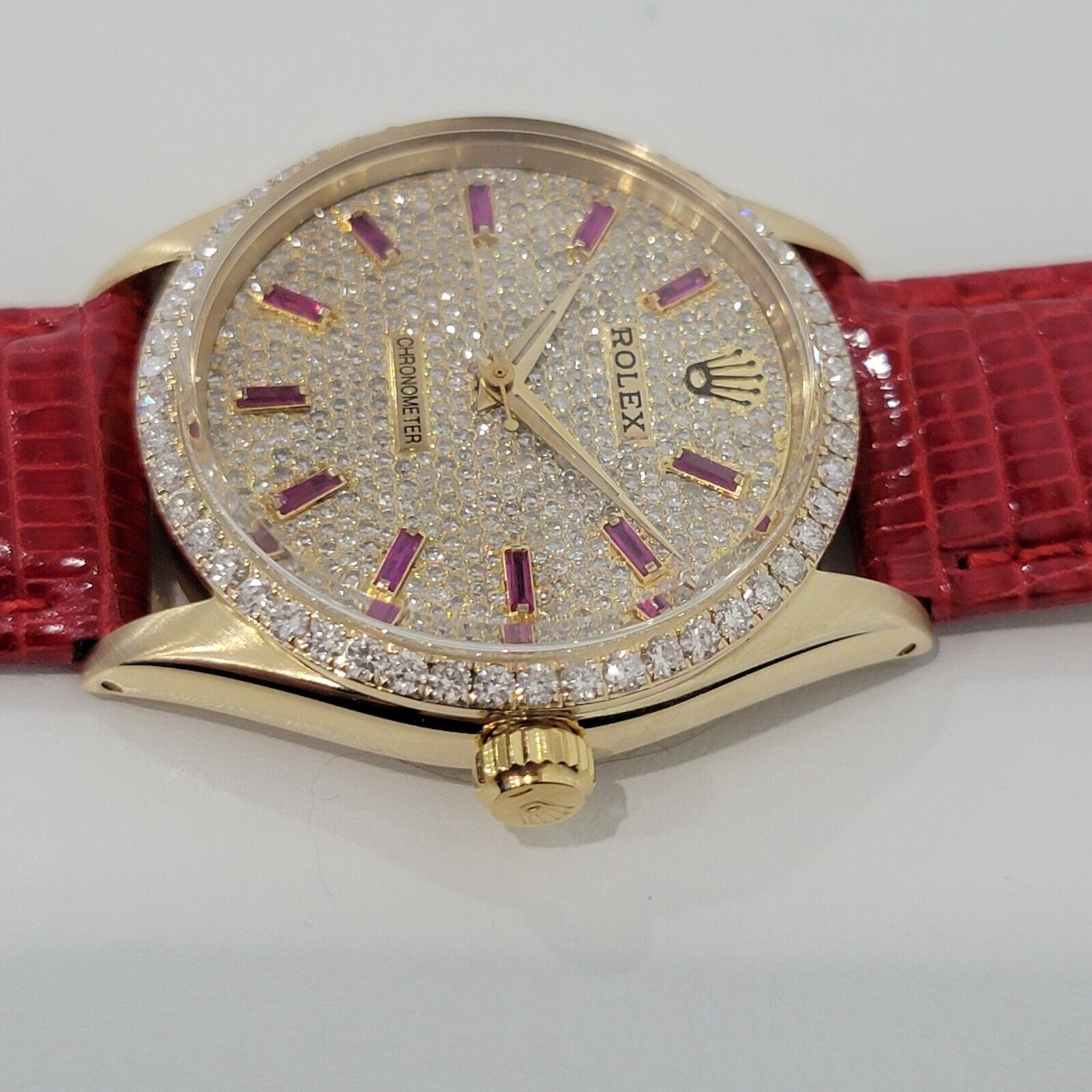 Mens Rolex 14k Solid Gold Custom Diamond & Ruby Dial 6564 34mm 1950s Auto RA150