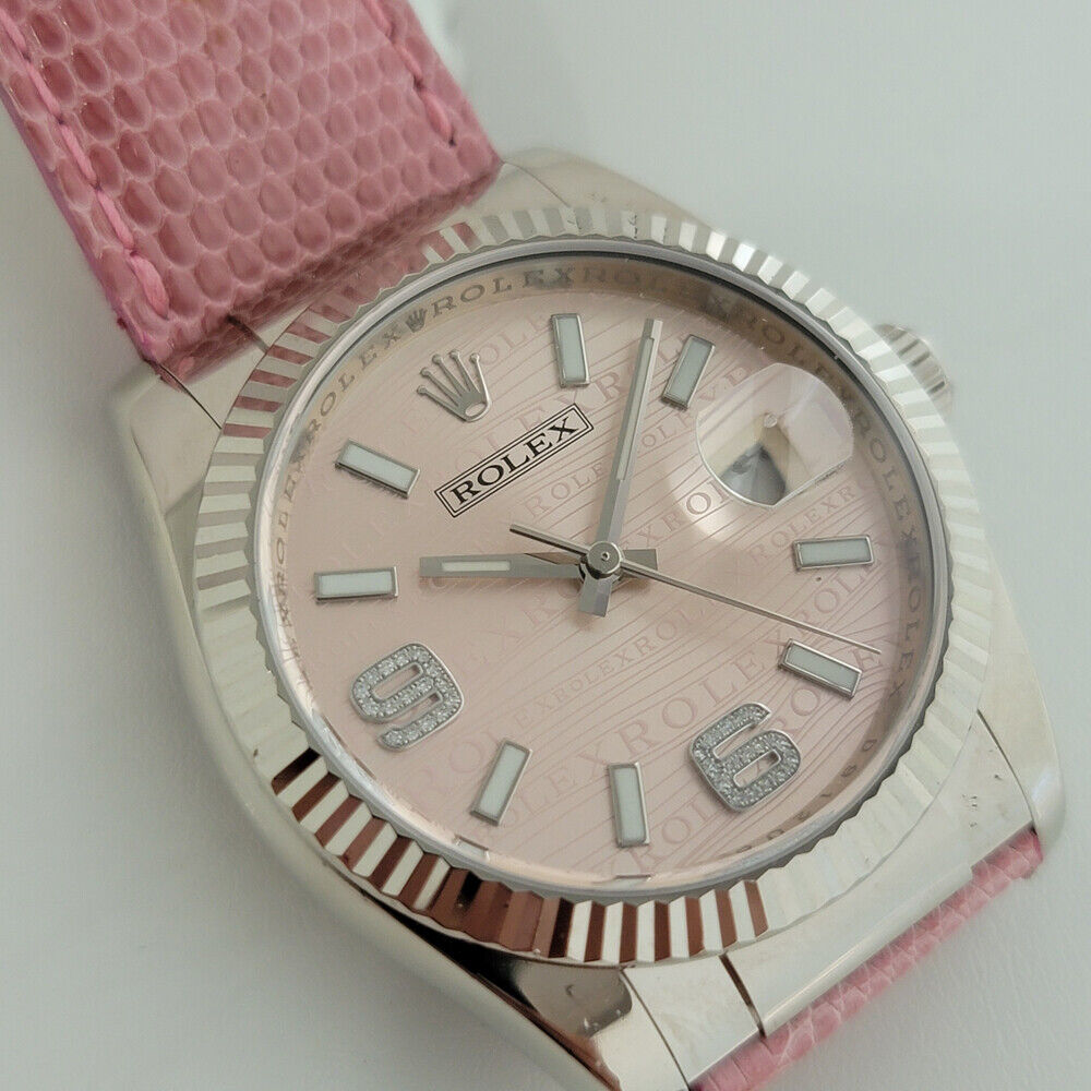 Unisex Rolex Datejust 18k White Gold 116139 Diamonds 2000s 36mm Pink Dial RJC108