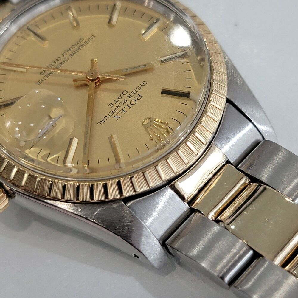 Mens Rolex Oyster Perpetual Date 14k Gold ss 1505 35mm Automatic 1970s RA165