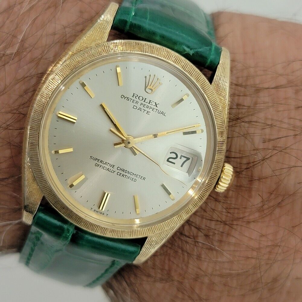 Mens Rolex Oyster Perpetual Date 1500 35mm 14K Gold 1960s Automatic RA267G