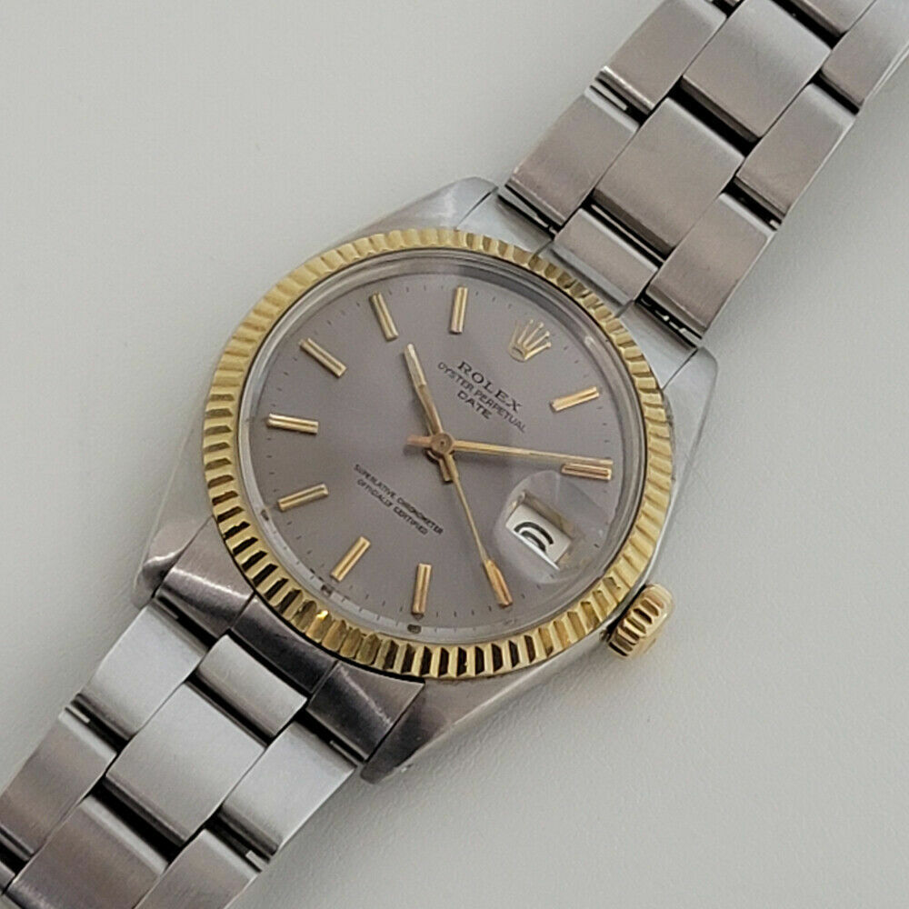 Mens Rolex Oyster Perpetual Date 1500 18k Gold ss 35mm Automatic 1960s RJC145