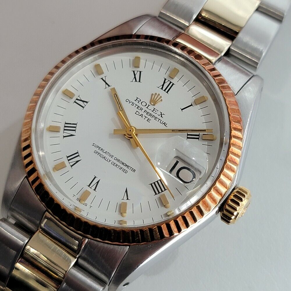 Mens Rolex Oyster Perpetual Date 1500 1970s 35mm rose Gold ss Swiss Auto RA164