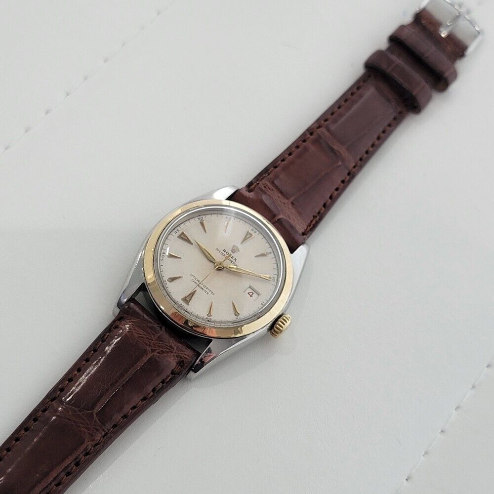 Mens Rolex Oyster Perpetual Ref 6105 18K SS Rare Red Date Automatic 1960s RA311B