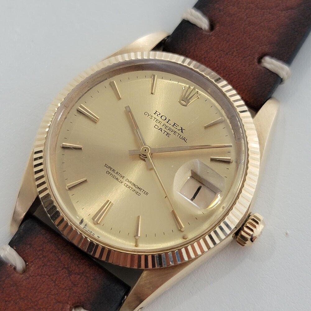 Mens Rolex Oyster Perpetual Date 1503 14k Gold 1960s Automatic Vintage RA347B