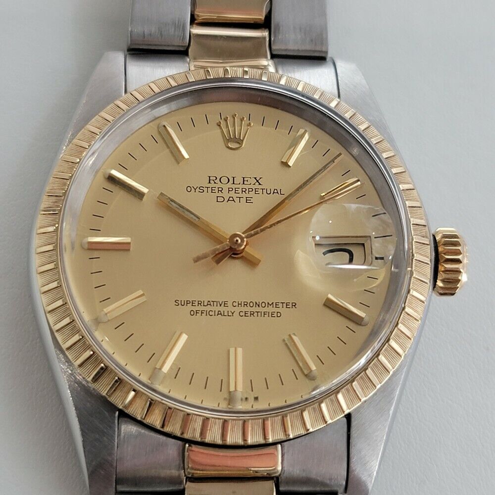 Mens Rolex Oyster Perpetual Date 14k Gold ss 1505 35mm Automatic 1970s RA165